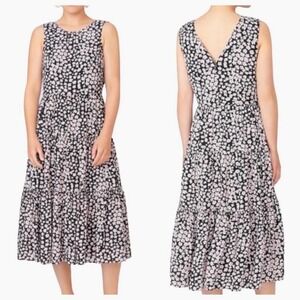 J. Crew XL Black Pink Floral Sleeveless Tiered‎ Midi Dress Womens